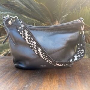 The Sak Women's Jasmine Leather Hobo Bag Black Hand Crochet Shoulder Strap